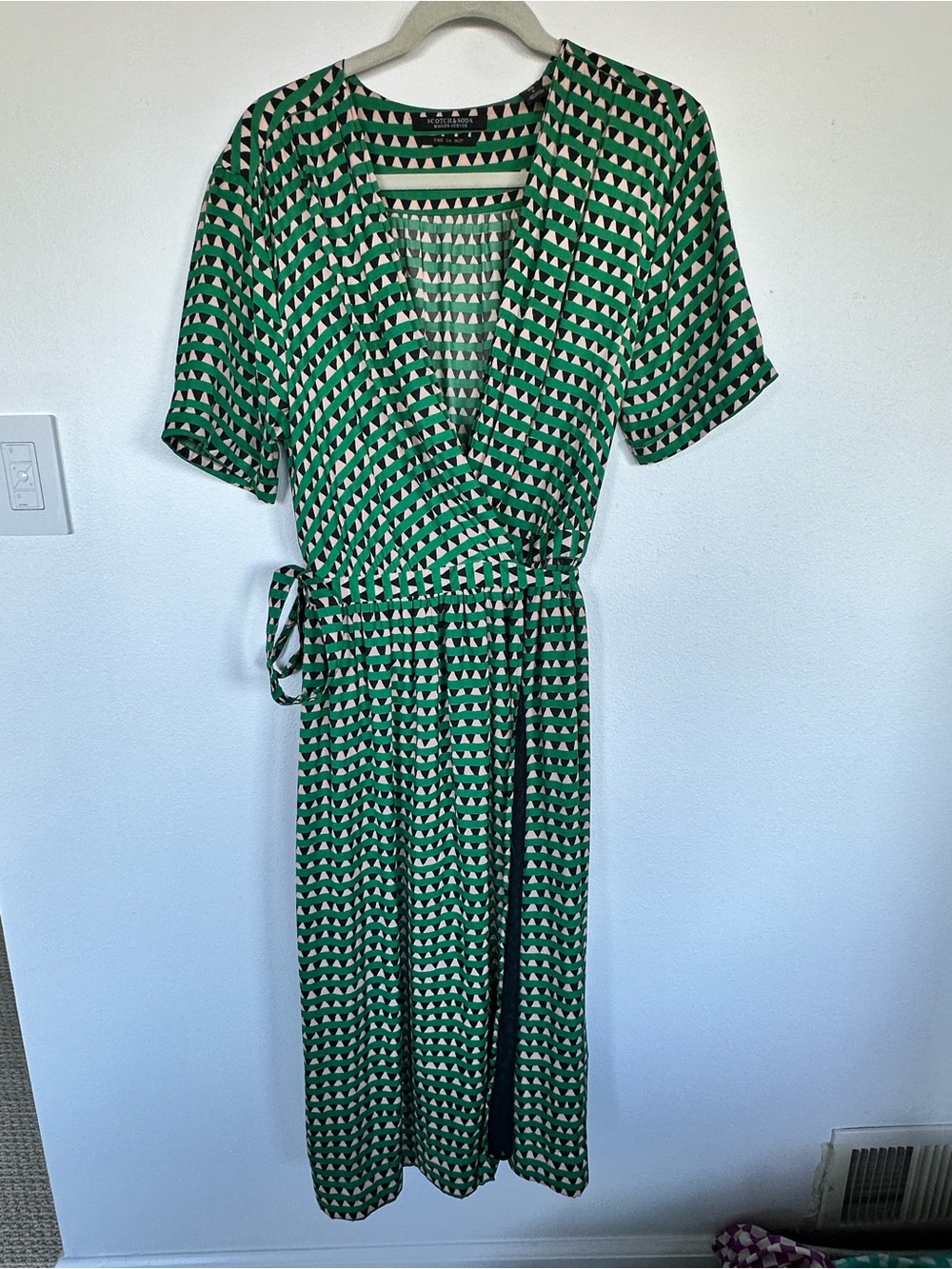 Scotch & Soda Green Geometric Wrap Midi Dress